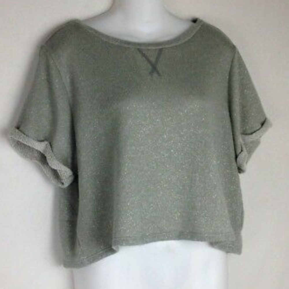 Guess silver glitter short sleeved sweatshirt.